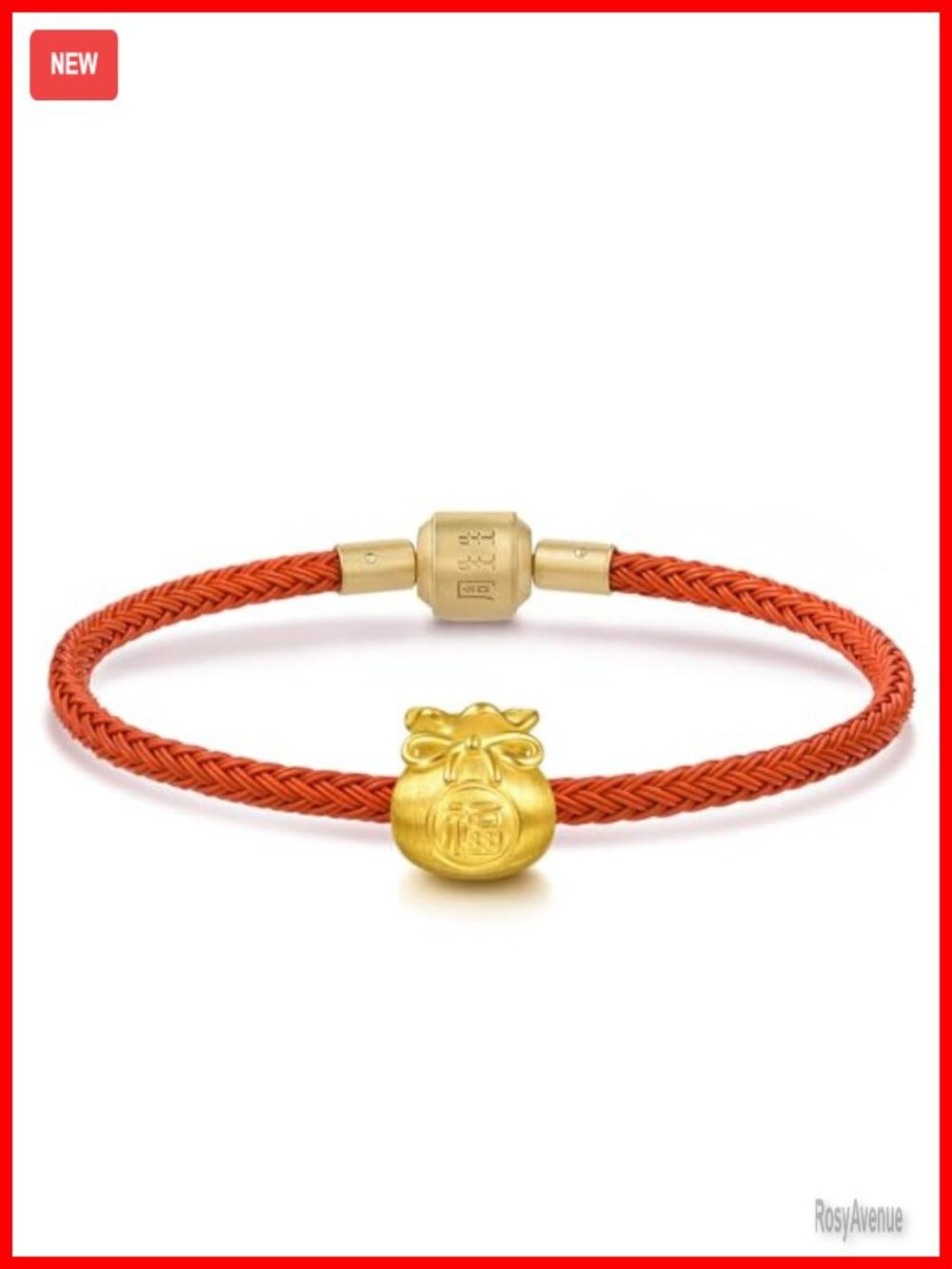 999 Gold Charm Bracelet 17cm Lucky Pouch Charm Complimentary Bangle
